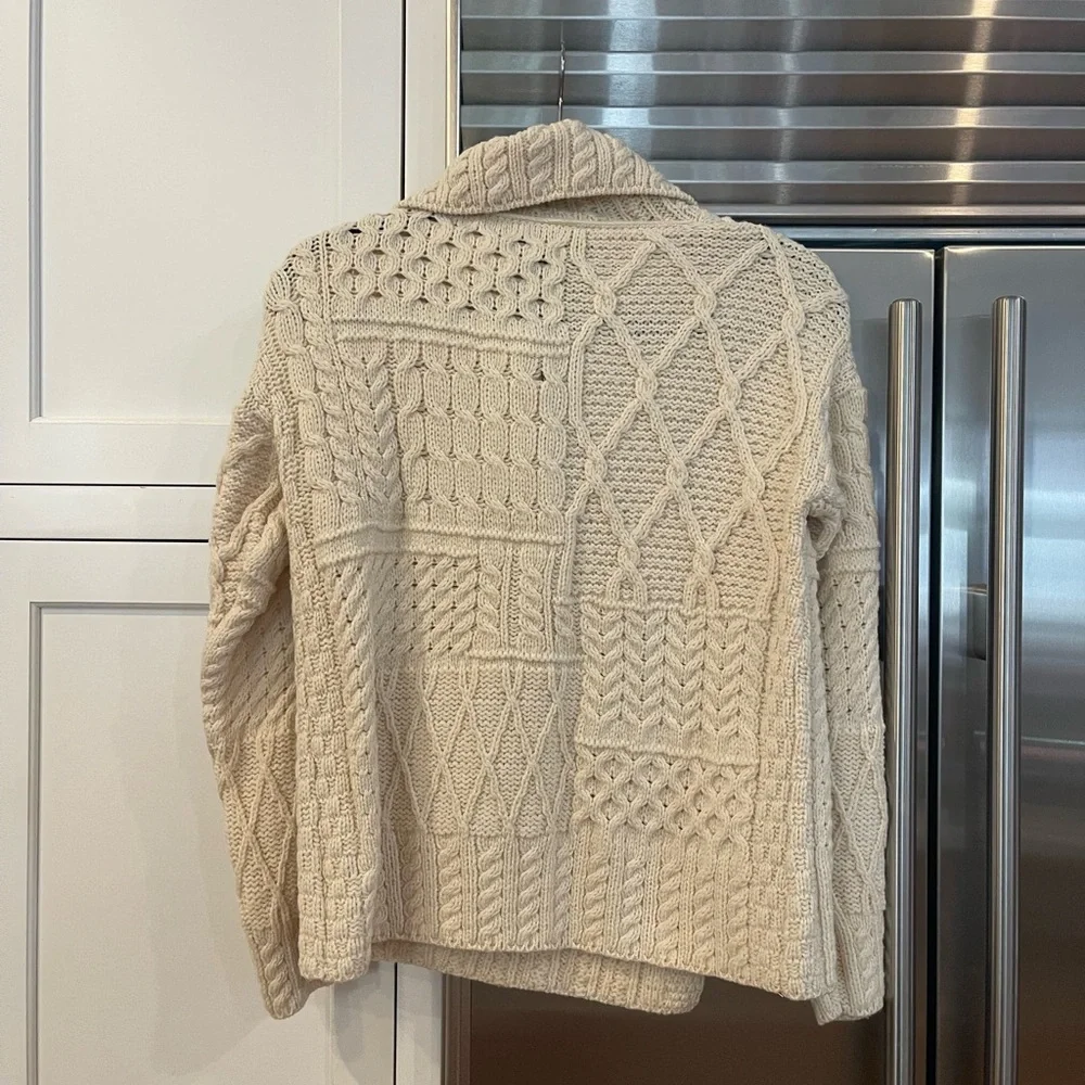 Irish Wool Asymmetrical Knit Cream Sweater Size M - Picture 15 of 15